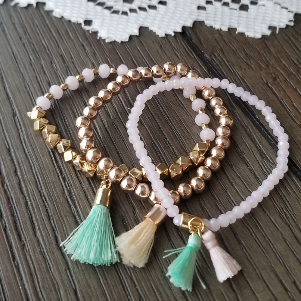 Elegant Gold and Pink Beaded Bracelet Set